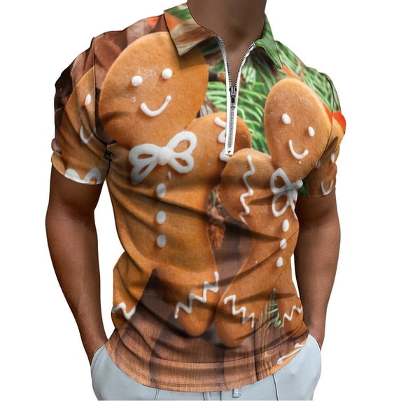 Homemade Christmas Gingerbread Man Cookies Men Zipper T-shirt Summer Casual Short Sleeve T-shirt Top