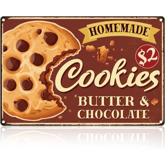 Homemade Cookies Tin Sign Retro Metal Wall Decor 8" x 12" Chocolate Butter Cookie Food Vintage Wall Art Poster for Home Cafe Room Bakery Kitchen Restaurant Pub Bar Man Cave Decor Gift