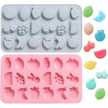 Homemade Fruit Shape Candy & Chocolate Silicone Molds Kit, Reusable Non Stick Mold for Cake Decoration, Ice Cubes,  Gummy, Biscuits and Snacks, 2 Count