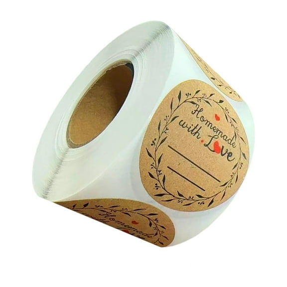 Homemade Love Sticker Paper Round Adhesive Jar Canning Labels With 2 Lines for Writing Gift Packing 500 per Roll