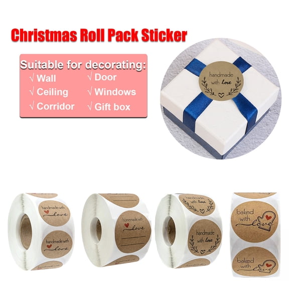 Homemade with Love Stickers 500 PCS, 1" Round Thanksgiving Stickers for Scrapbooking, Gift Tags, Water Bottles, Vintage Kraft Paper Holiday Decorations, 1 Roll