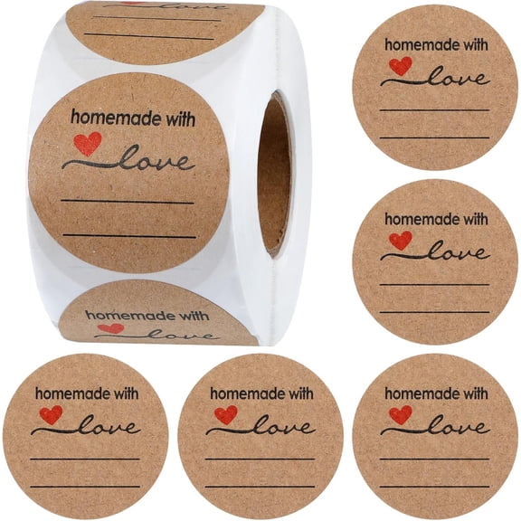 Homemade with Love Stickers, 500 Pcs Canning Labels for Jars with 2 Lines for Writing, Rustic Jar Labels for Containers, Mason Jar Stickers for Baked Goods Cookie Bags, Store Owners Price Tags 2 Inch
