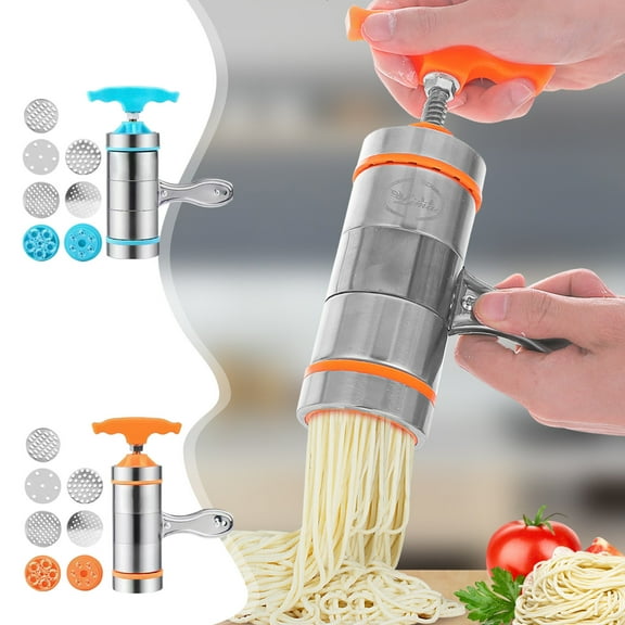 Homemade Noodle Maker, 7 Mold Pasta Press, Easy Dough Extrusion, Stainless Steel, For Italian Cooking, Consistent Results, Family Kitchen Tool Akmoler | Orange