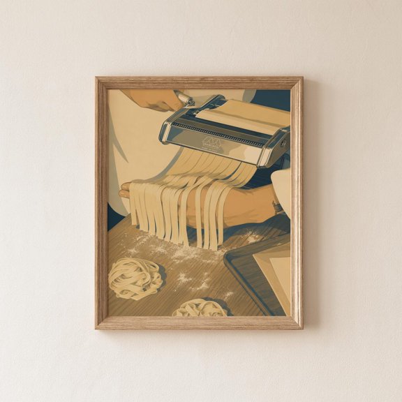 Homemade Pasta Wall Art Print Italian Kitchen Decor Fresh Pasta Making Illustration Neutral Culinary Food Artwork., Unframed Paper Print
