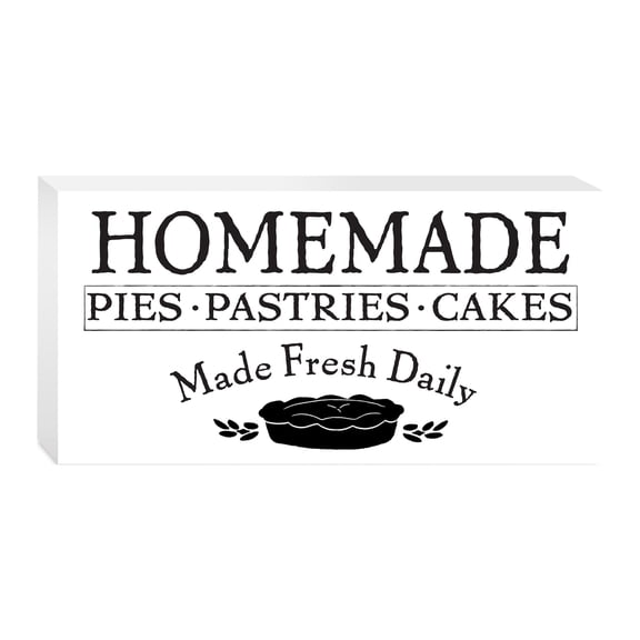 Homemade Pastries Cakes Black Pie Silhouette 10 x 5 Wood Tabletop Sign Plaque