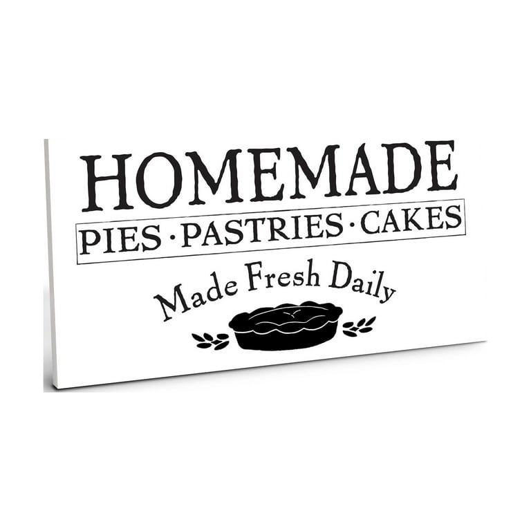 Homemade Pastries Cakes Black Pie Silhouette 10 x 5 Wood Wall Sign Plaque 