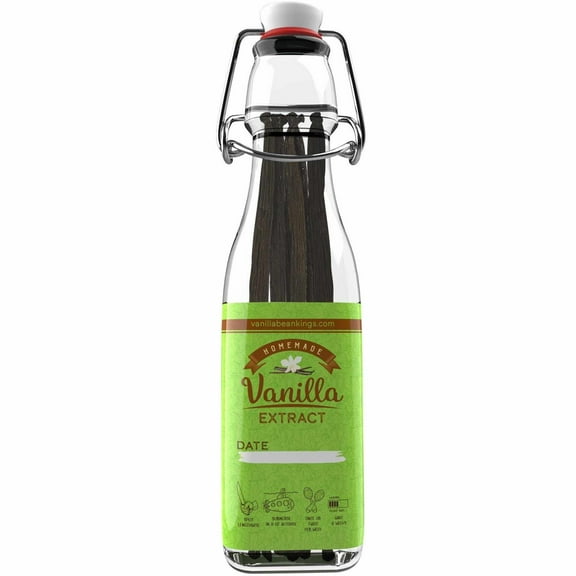 Homemade Vanilla Extract Kit | DIY | 1 Ounce of Premium Gourmet Madagascar Grade A Vanilla Beans 6-7 inches (Appoximately 8-10 Beans) with 8.5 oz Swing Top Glass Bottle | For Cooking and Baking