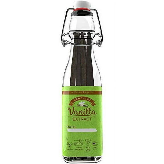 Homemade Vanilla Extract Kit | DIY | 8.5 oz Swing Top Glass Bottle | 8 Premium Gourmet Madagascar Grade A Vanilla Beans 5-6 inches | For Cooking and Baking