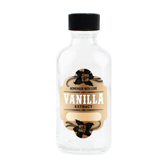 Homemade Vanilla Extract Labels with 2 oz Bottles - Write-In - Handmade by Conquest of Happiness | Pack of 02
