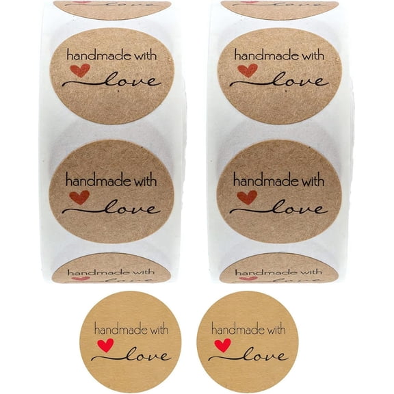 Homemade with Love Stickers, Small Round Kraft Baking Stickers Label for Baked Goods Packaging Jam, Jelly Jar Canning Bottles, Cookie Bags with Lines