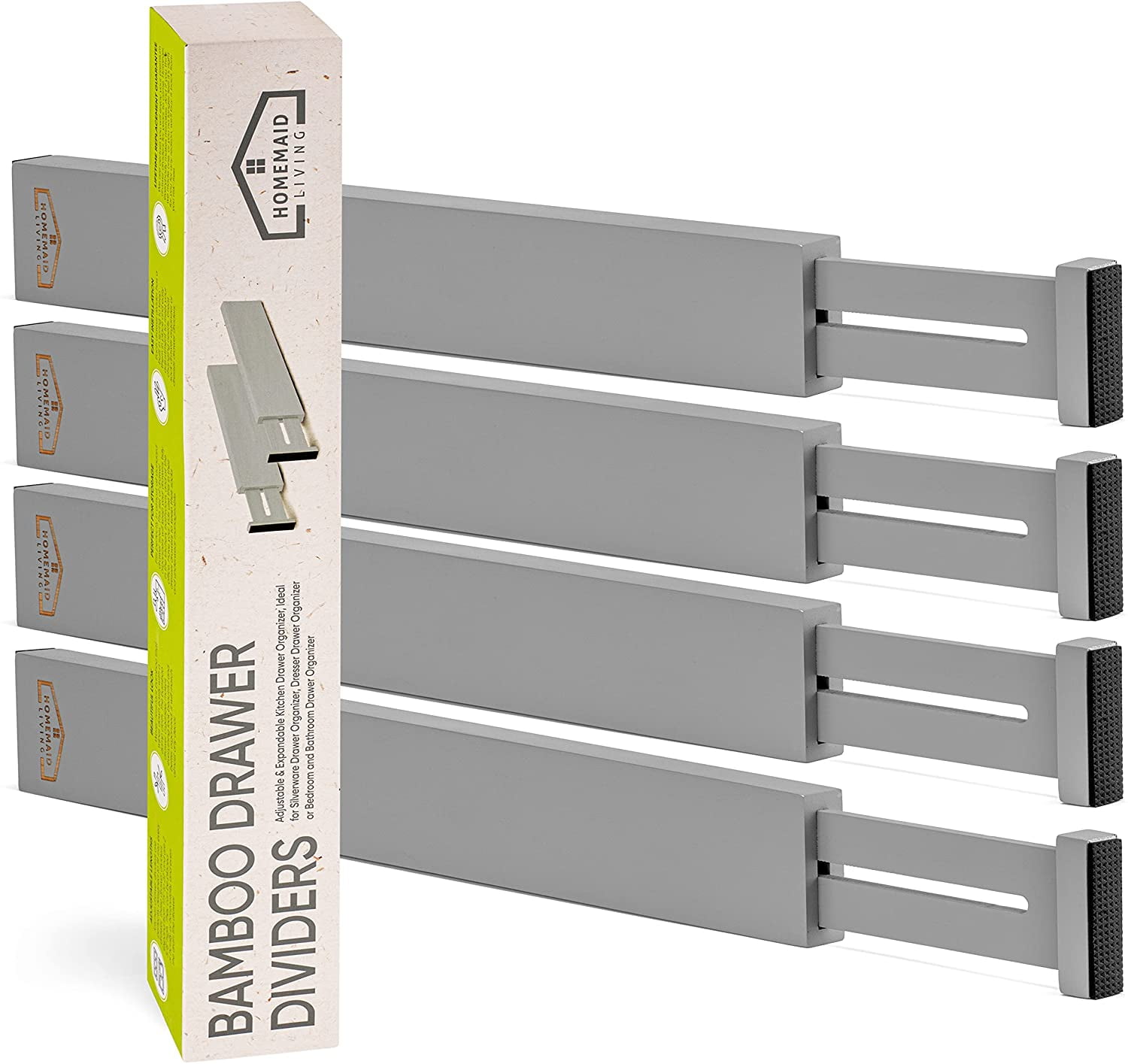 Homemaid Living Expandable 4-Dividers Surface Mount Bedroom Drawer Organizer, Gray