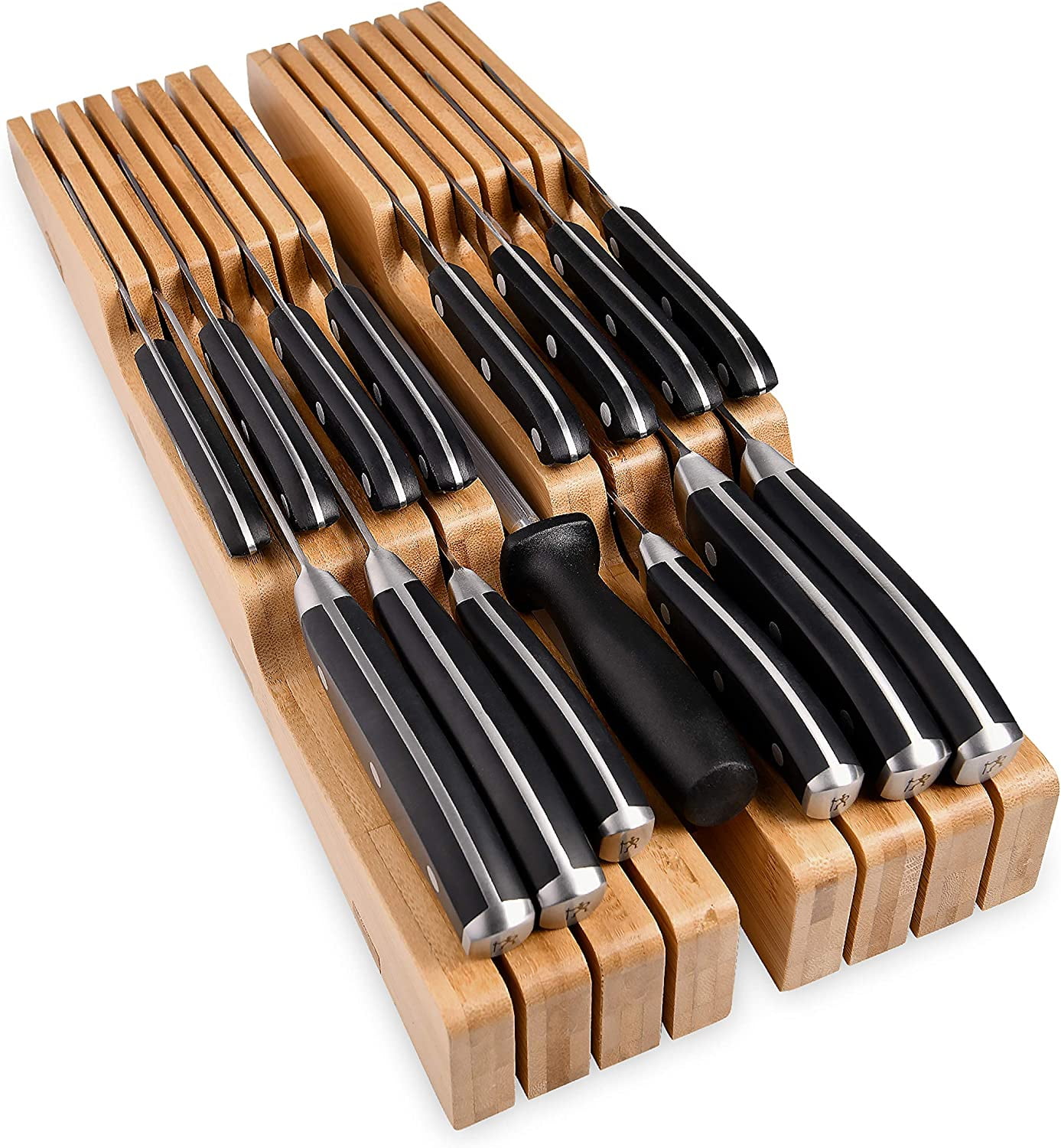 14-Pieces Damascus Kitchen Knife Set with Bamboo Drawer Organizer