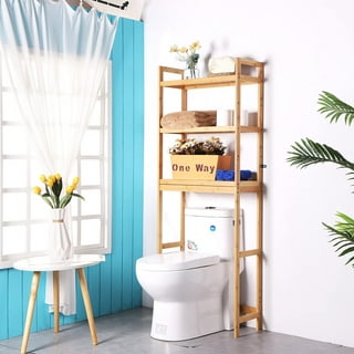 Bamworld Bathroom Shelves Bathroom Organizer Adjustable 3 Tiers Bamboo  Floating Shelf over the Toilet Storage with Hanging Rod (White)