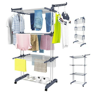 BINO 3-Tier Collapsible Drying Racks | White | Air Drying & Hanging |  Foldable Portable Indoor & Outdoor | Space Saving Clothes Dryer Stand |  Home