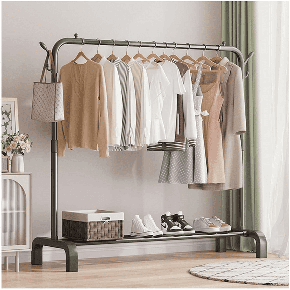 Homemart Clothes Rack, Garment Rack with Bottom Shelf for Hanging Clothes, Coats, Skirts, Shirts, Sweaters, Black