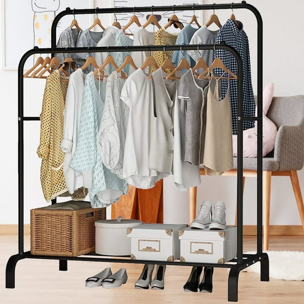 Clothes Rail Iron Cloth Rack Industrial Iron Clothes Rail Black