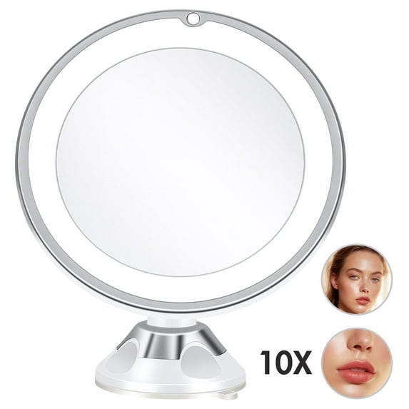 Vanity Mirror with Lights Makeup Mirror, 10x Magnification Illuminated Vanity Mirror with ENhanced LED+Suction Cups, 360 Degree Rotation Portable Travel Mirror with Lights