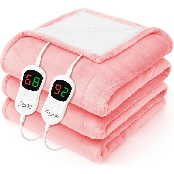 Homemate Electric Heated Blanket Queen - 84"x90" Heating Bed Blankets Throw with 10 Heating Levels 8 Hours Auto Off Fast Heating Over-Heated Protection Ultra Soft Warm Flannel ETL Certified Pink