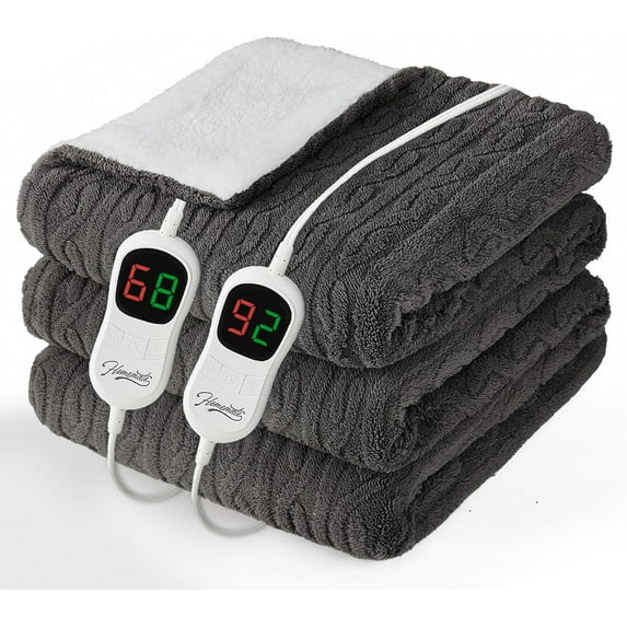 Homemate Electric Heated Blanket Queen - 84"x90" Heating Bed Blankets Throw with 10 Heating Levels 8 Hours Auto Off Fast Heating Over-Heated Protection Ultra Soft Warm Flannel ETL Certified