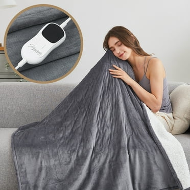 Homemate Electric Heated Blanket Throw , 50"x60" Heating Bed Blankets Throw with 10 Heating Levels 8 Hours Auto Off Fast Heating Over-Heated Protection Ultra Soft Warm Flannel ETL Certified, Grey