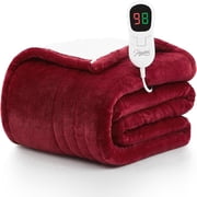 Homemate Heated Throw Blanket, Soft Flannel Electric Blanket with 10 Heating Levels, 5 Timer Settings, 8-Hour Auto Off and Overheat Protection, 50"x60", Red