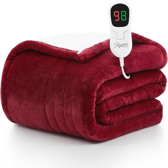 Homemate Electric Heated Blanket Throw , 50"x60" Heating Bed Blankets Throw with 10 Heating Levels 8 Hours Auto Off Fast Heating Over-Heated Protection Ultra Soft Warm Flannel ETL Certified, Red