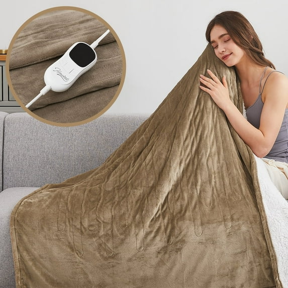 Homemate Electric Heated Blanket Twin Size , 62"x84" Heating Bed Blankets with 10 Heating Levels 8 Hours Auto Off Fast Heating Over-Heated Protection Ultra Soft Warm Flannel ETL Certified, Beige