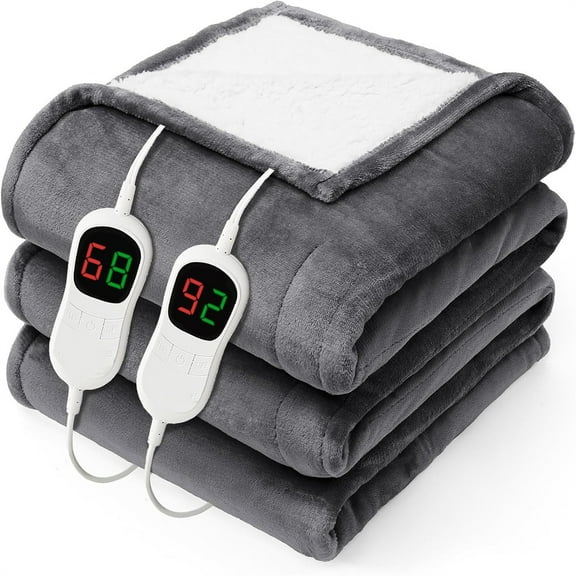 Homemate Heated Electric Blanket Queen Size - 84"x90" Heating Bed Blanket Throw with 10 Heating Levels 8 Hours Auto Off Fast Heating Over-Heat Protection Ultra Soft Flannel   , Grey