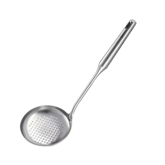 OUNONA Stainless Steel Soup Spoon with Filter Hole for Kitchen Use Long Handle Silver