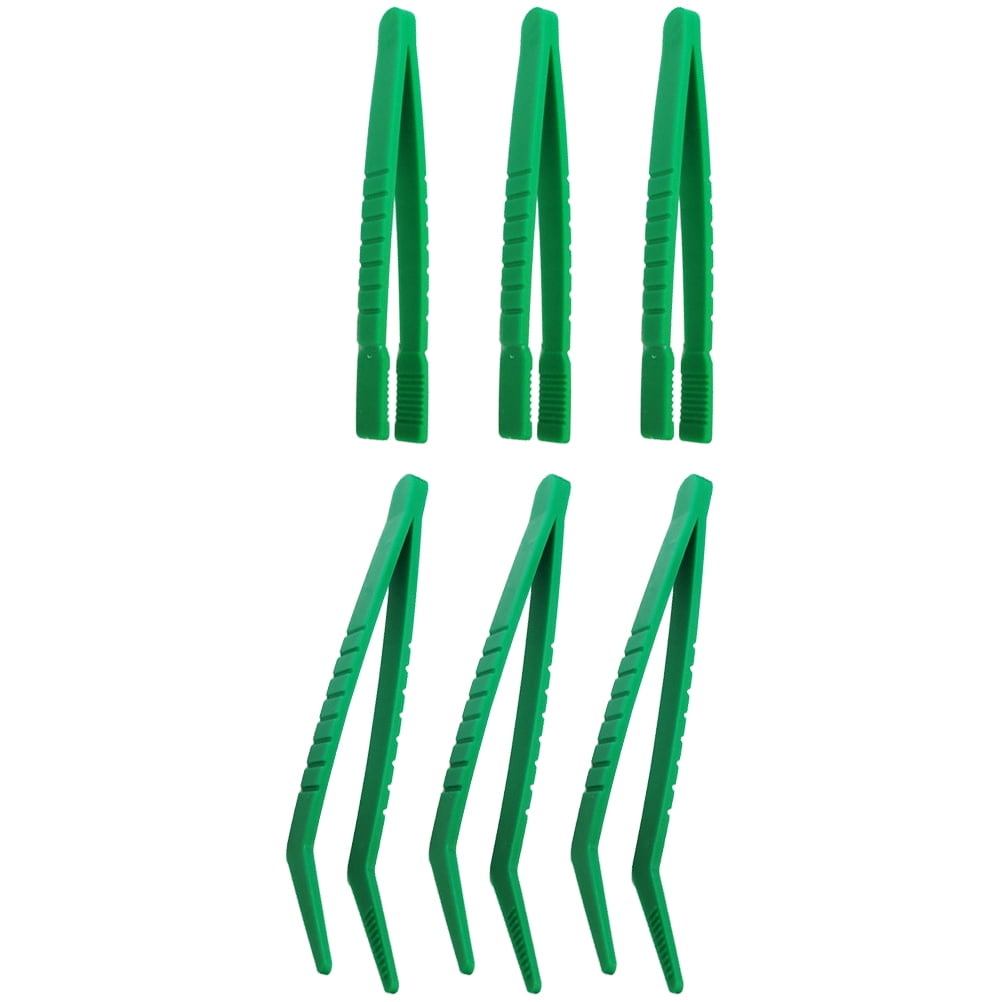 Homemaxs 6pcs Flat Head Curved Head Insect Collection Tweezers Plastic Forceps for Kids