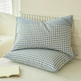 thumbnail image 1 of Homemoh Blue Gingham Pillowcases Set Farmhouse Standard Size Pillow Shams Buffalo Green Plaid Pillowcases Set of 2, Grid Checkered Gingham Washed Cotton Pillow Covers with Envelope Closure, 18"×30", 1 of 6