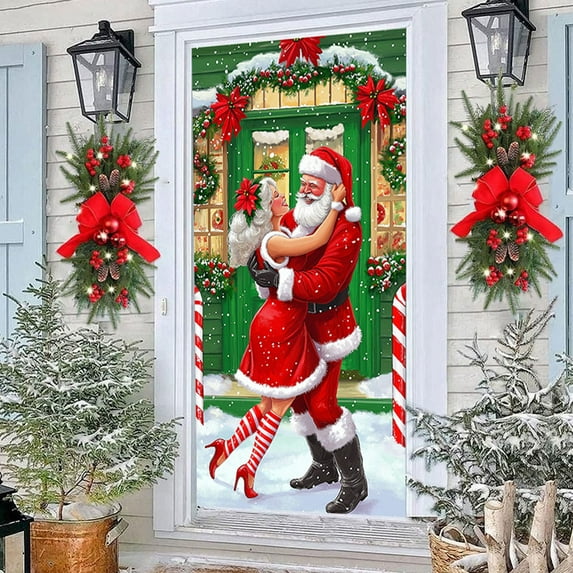 Homemoh Christmas Door Cover Doors Decorations Winter Holiday Door Cover Front Doors Decorations for Xmas New Year Holiday House Porch Sign Supplies 35 × 71 Inches