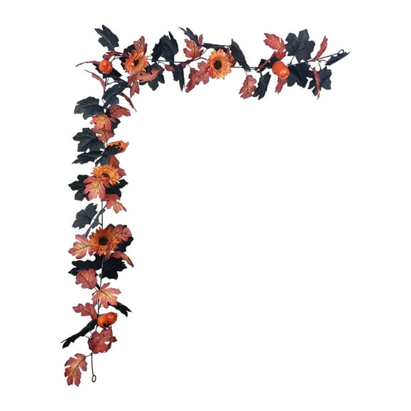 Homemoh Fall Maple Leaf Garland Halloween Pumpkin Black Orange Maple Hanging Vines Artificial Silk Autumn Foliage Decoration for Home Table Thanksgiving Party Fireplace