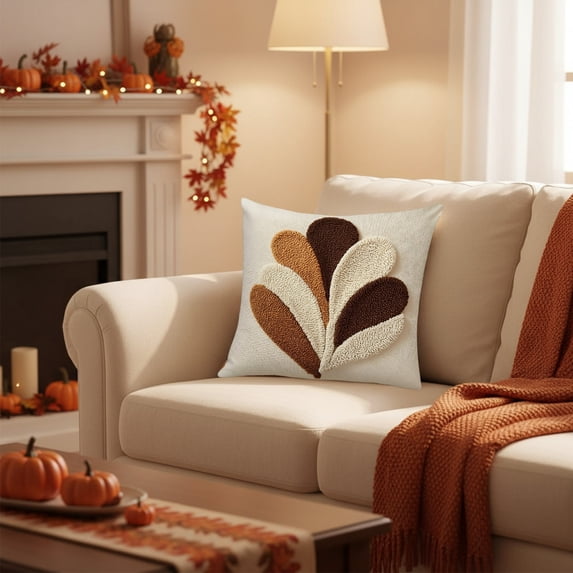 Homemoh Fall Pillow Covers 18 x 18 Inch Farmhouse Pumpkin Decorative Throw Cozy Pillow Cover Fall Decorations Embroidered Fluffy Autumn Pillowcase for Home Indoor Sofa Cushion Couch Bedroom