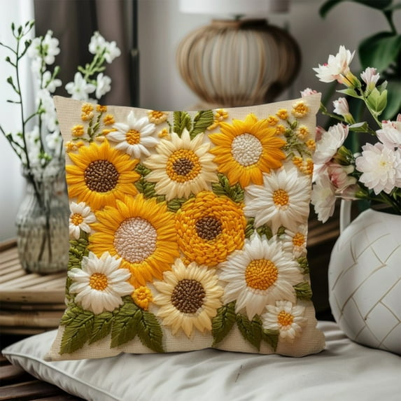 Homemoh Fall Sunflower Pillow Covers 18”x18”, Fall Floral Throw Pillow Covers with 3D Effect Imitation Embroidered for Couch, Sofa, Outdoor Patio, Thanksgiving Home Decor
