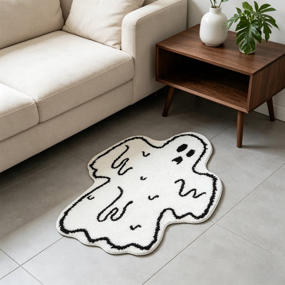 Homemoh Ghost Bath Mat, 15.7x26.6 Inch Halloween Bath Mat Goth Rug Absorbent Ghost Rug, Non Slip Machine Washable Goth Area Rug Gothic Decor for Bathroom, Front Door, Bedroom