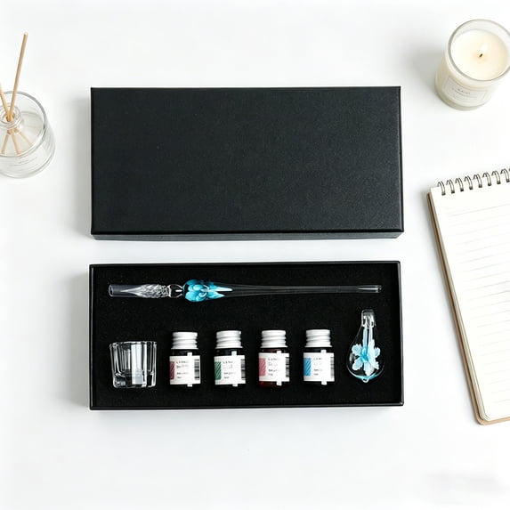 Homemoh Glass Dipped Pen Ink Set, Crystal Elegant Flower Signature Ink Pen, Calligraphy Pen Set with Pen Holder for Signatures, Gift Cards Writing, Calligraphy Beginners