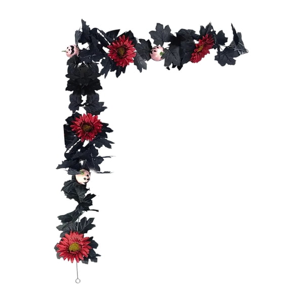 Homemoh Halloween Decorations Black Flower Garland - Artificial Maple Leaves Vines Hanging Ornaments, Halloween Garland for Home Party Mantle Indoor Outdoor Backdrop Wall Decor