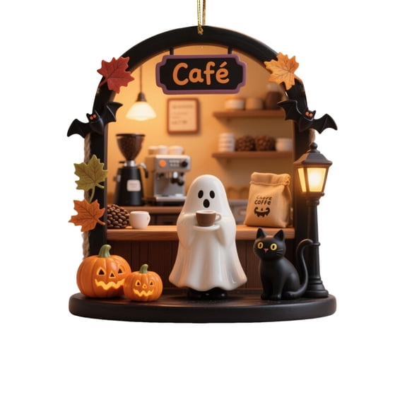 Homemoh Halloween Spooky Ghost Ornament, Cute Ghost Working 2D Acrylic Ornament, Halloween Ghost Hanging Ornaments for Friends/Kids/Family