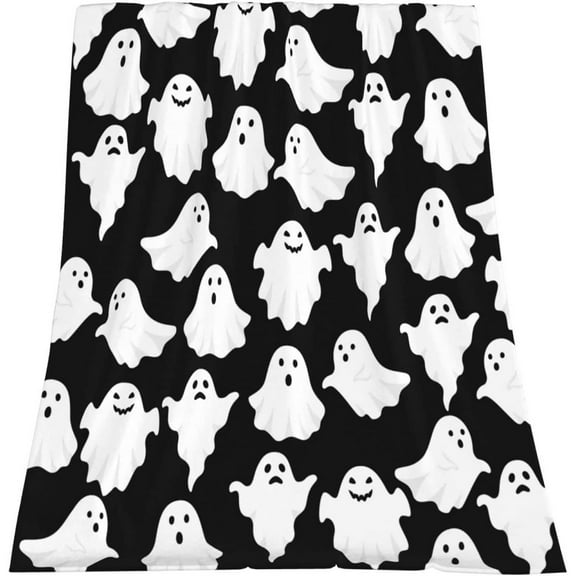 Homemoh Halloween Throw Blankets Funny Ghost Cute Halloween Spooky Black and White Throw Blanket Lightweight Cozy Flannel Blanket for Bedroom Living Rooms Couch Sofa Bed Home Decorations 40x60 Inch