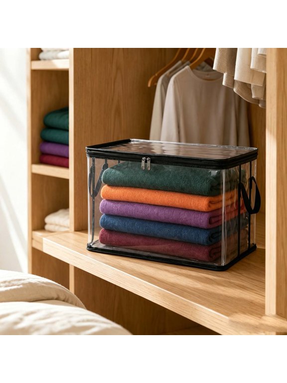 Large Thick Plastic Clear Storage Box with Hinged Lid, Heavy-Duty Durable High Capacity Organizer, Transparent Storage Bags for Home, Camping, Travel, Attic and Moving