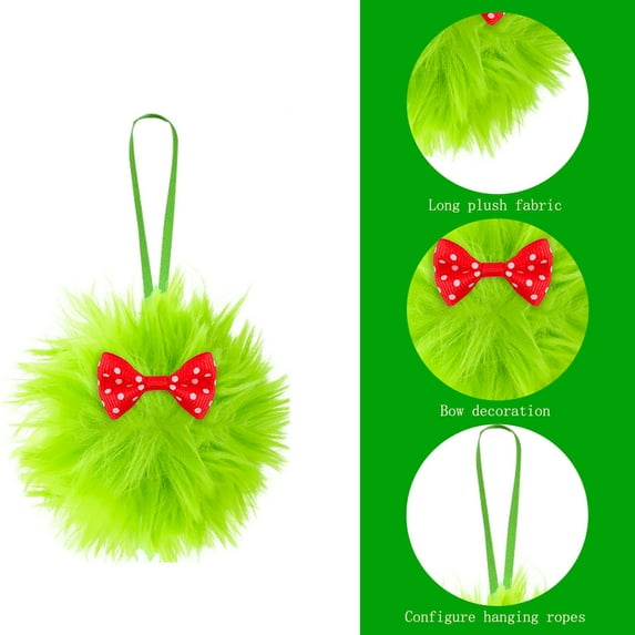 Homemoh Lime Green Furry Christmas Ball Ornaments for Xmas Tree Green Christmas Hanging Decorations Soft Faux Fur Pom Pom Ball Ornaments for Home Party Supplies Fireplace Mantel Wall Decor