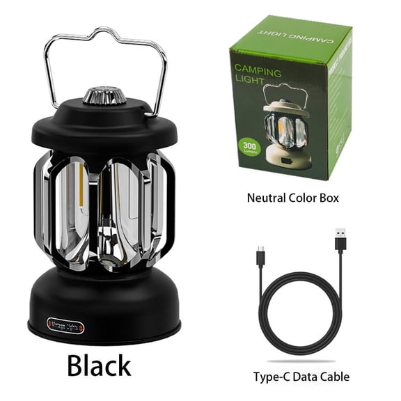 Homemoh Outdoor Retro USB Rechargeable Camping, Portable Camping Lantern Rechargeable LED Tent Light 3 Modes Adjustable Brightness with Hanging Hooks Suitable for Outdoor Garden Patio