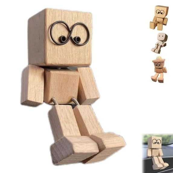 Homemoh Shaking Wooden Man, Shaking Wooden Man Figurine for Car Dashboard, Handmade Shak Feet Woodens Doll, Funny Cars Ornaments Wood Desktop Decor, Car Dashboard Accessories