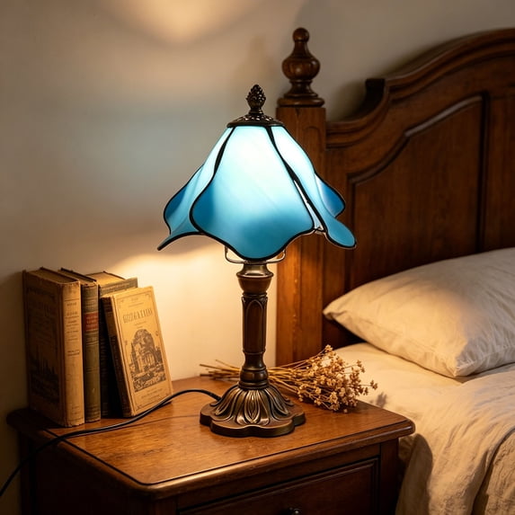 Homemoh Table Lamp Art Stained Glass Decorative LampBedside Lamp For Bedroom Living Room Home