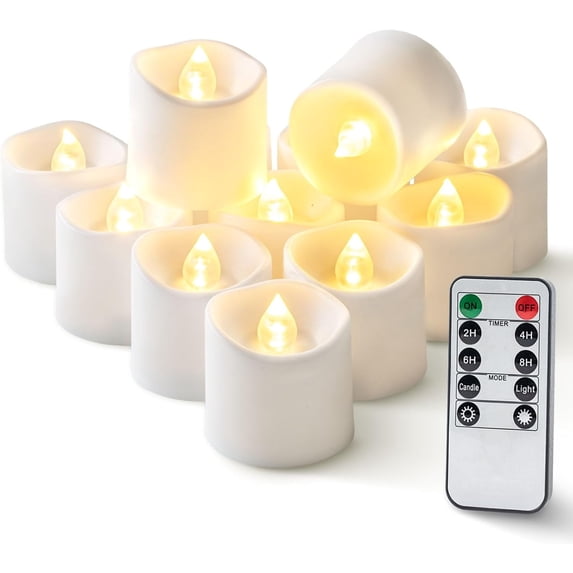 Homemory 12 Pack Remote Control Flameless Candles, 2/4/6/8H Timer Led Votive Candles, Battery Operated Tea Lights for Wedding Table Centerpiece, Holidays, Halloween Pumpkins, Christmas Present