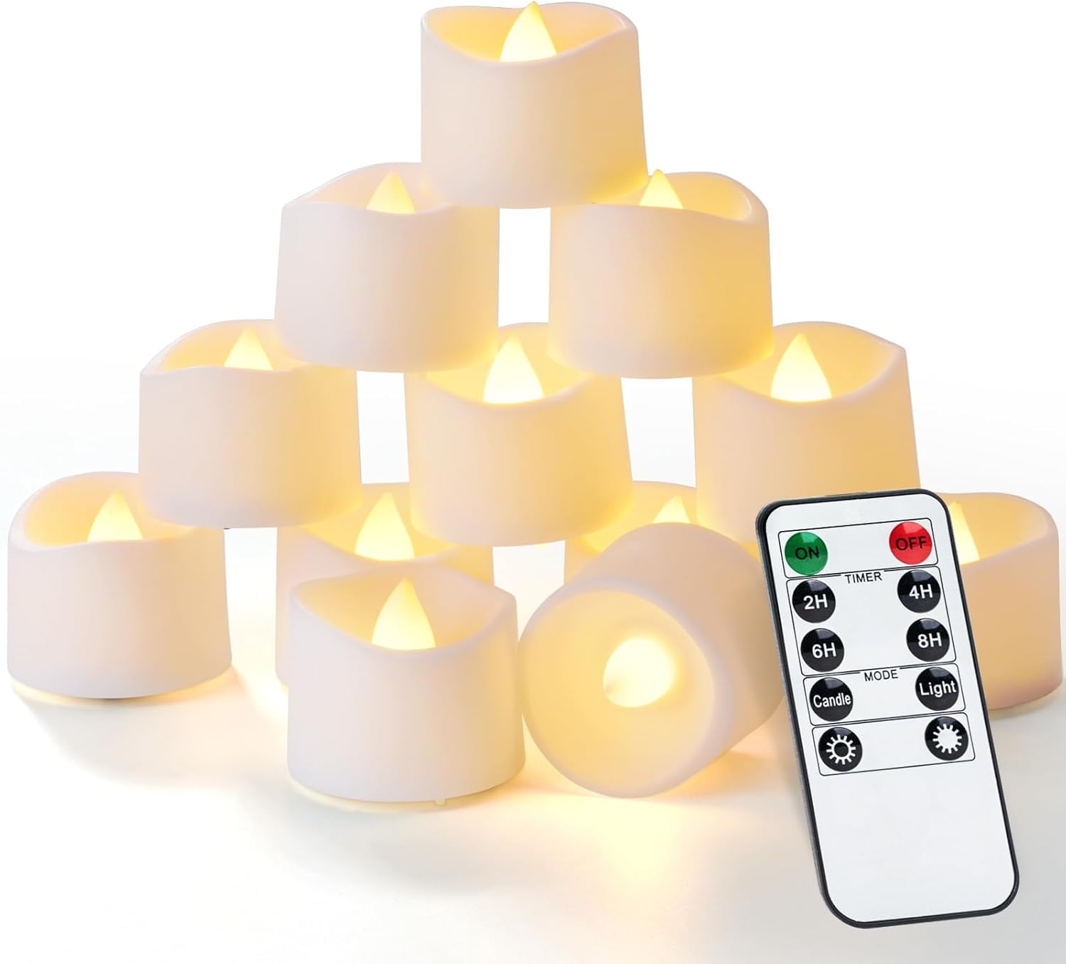 Homemory 12 pcs Remote Candles, Timer Candles, Flickering Flameless Battery Operated LED Tea Lights Candles Votive Candles with Remote, for Tabletop Lighting, Table Centerpieces Decor