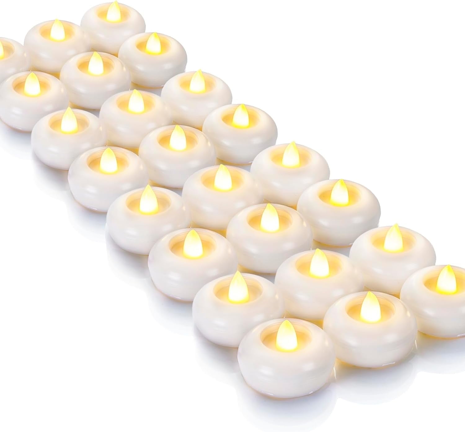 Homemory 24pack 2” Flameless Led Floating Candles, Plastic Battery Operated Waterproof Tealights for Cylinder Vases, Centerpieces at Wedding, Party, Pool, Holiday