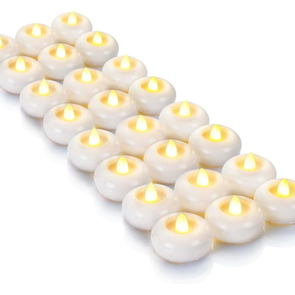 Homemory 24pack 2” Flameless Led Floating Candles, Plastic Battery Operated Waterproof Tealights for Cylinder Vases, Centerpieces at Wedding, Party, Pool, Holiday