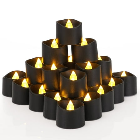 Homemory 24-Pack Black Tea Lights Candles Battery Operated, Halloween Candle Tea Lights,  Ideal for Holiday Decor, Theme Party
